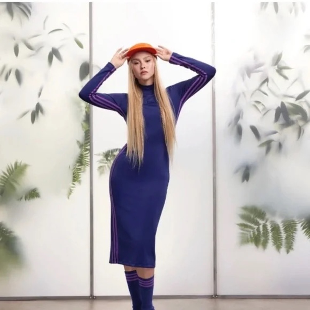 IVY PARK Navy and Violet Long Sleeve Dress